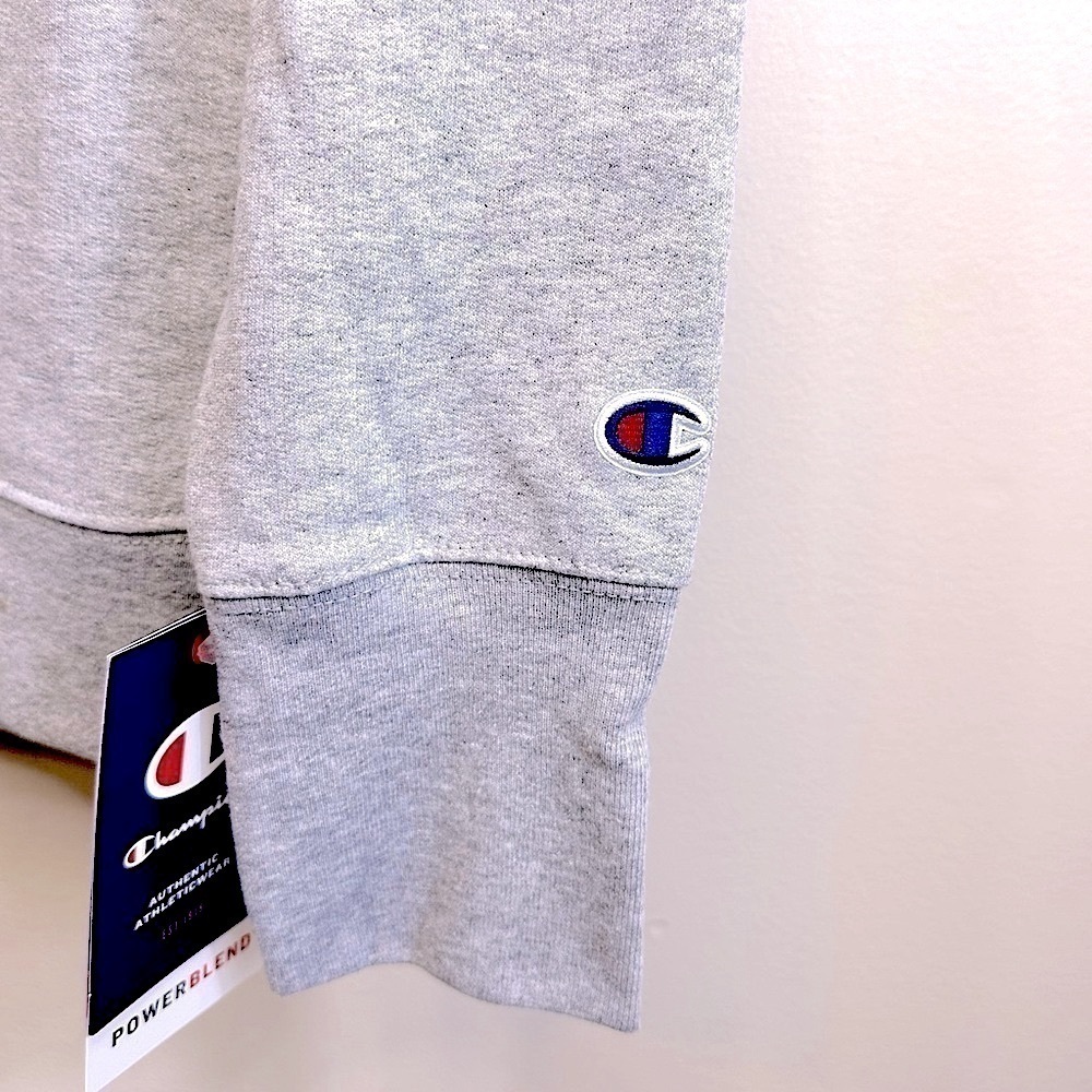 NWT Champion Powerblend Crewneck Script Logo Oxford Grey Sweatshirt Size Medium - Picture 12 of 16